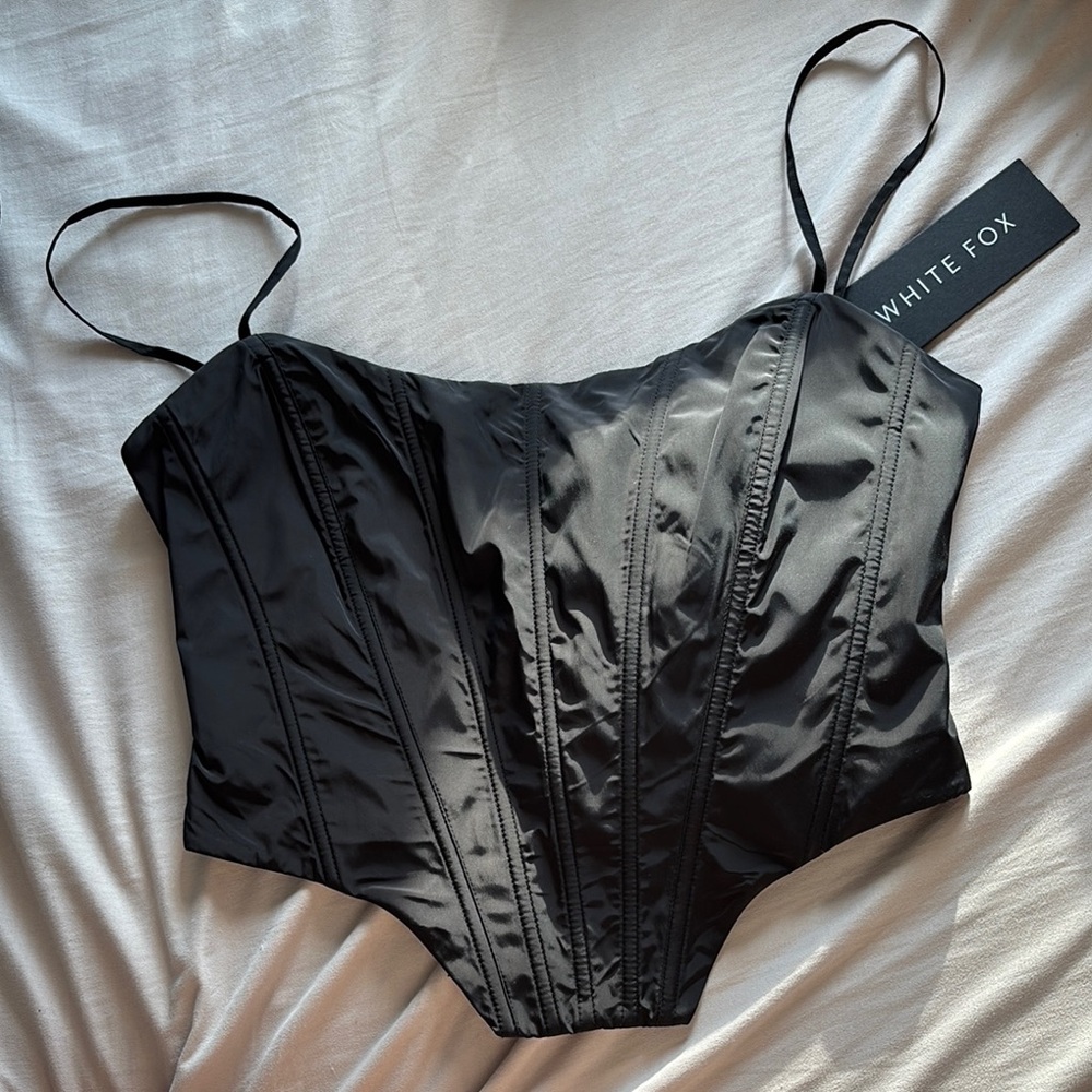White Fox Black Corset Top